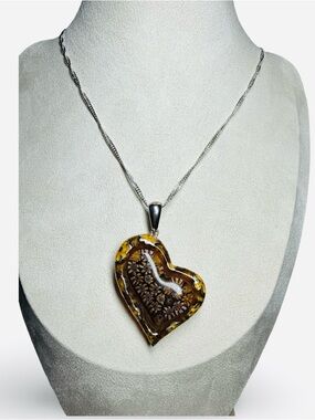 Signed Alan K Murano Art Glass Heart Pendant Vintage Venetian Style 925sterling